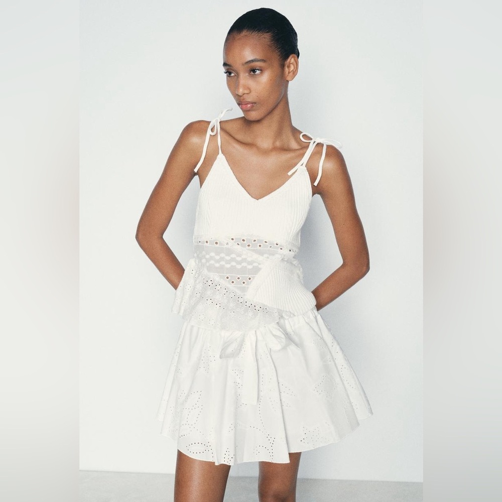 Zara knit top with embroidered eyelet